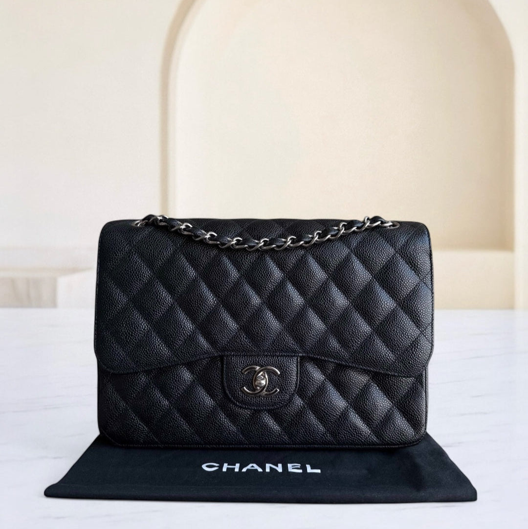 Chanel Classic Flap Jumbo - Caviar Quilted Grained Calfskin Black Silver Hardware