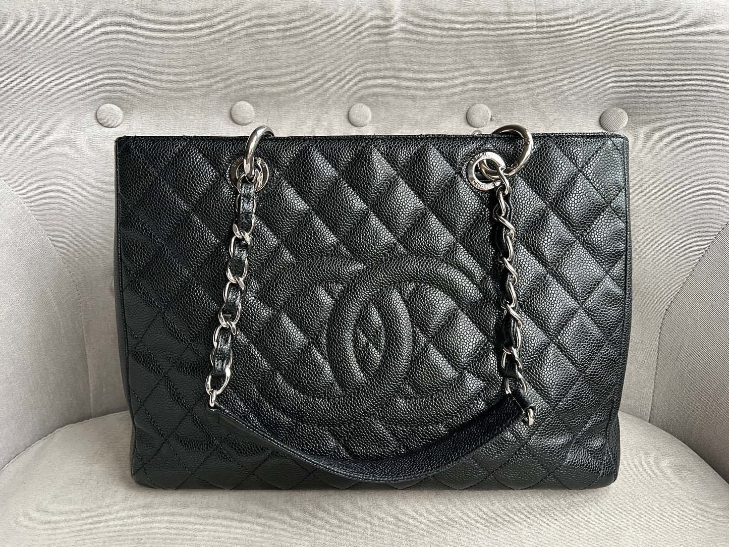 Chanel Black Caviar Grand Shopper Tote  Silver Hardware