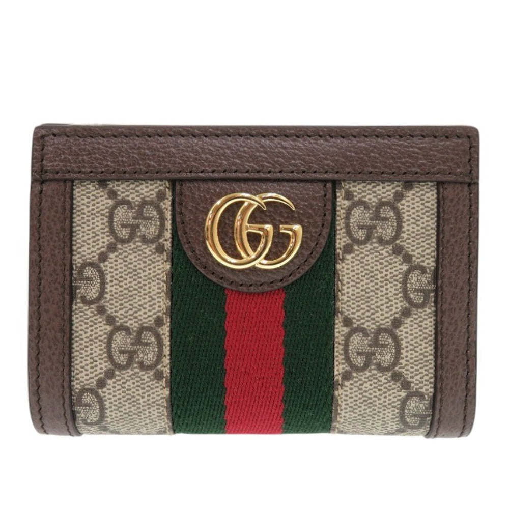 GUCCI Bifold Wallet 813296 PVC coated canvas, leather Brown GG Supreme Ophidia medium Women