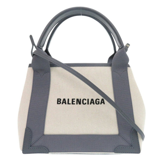 BALENCIAGA Handbag 390346 Canvas, Leather gray Navy Cabas XS Women