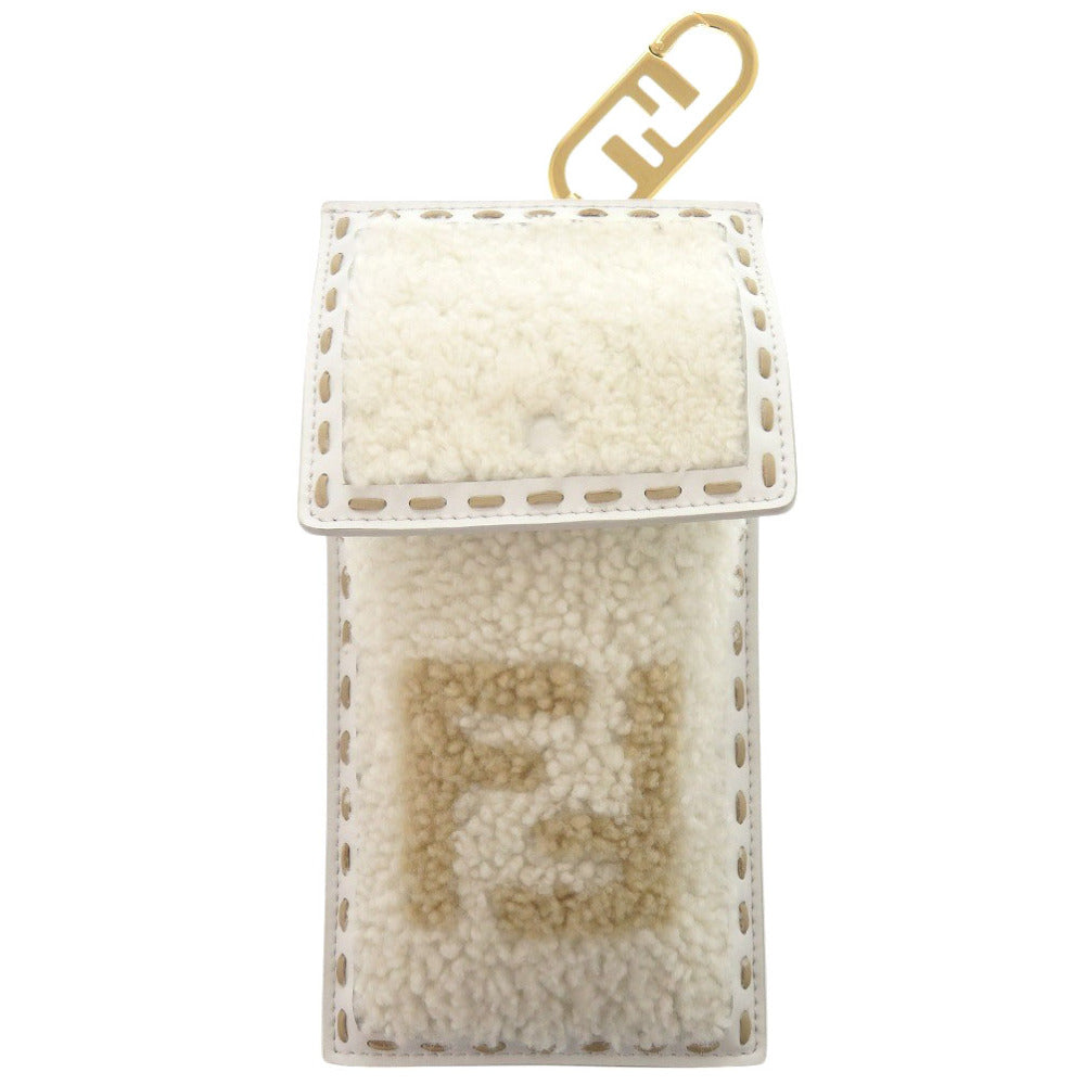 FENDI Pouch Mouton, Leather white Phone Holder Bag Charm Women