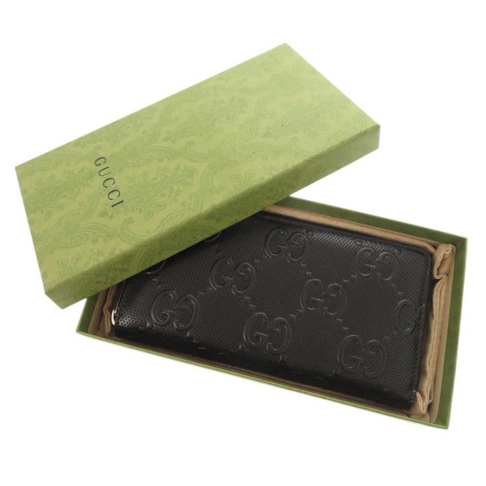 GUCCI Long Wallet Purse 625558 leather black Zip Around Women