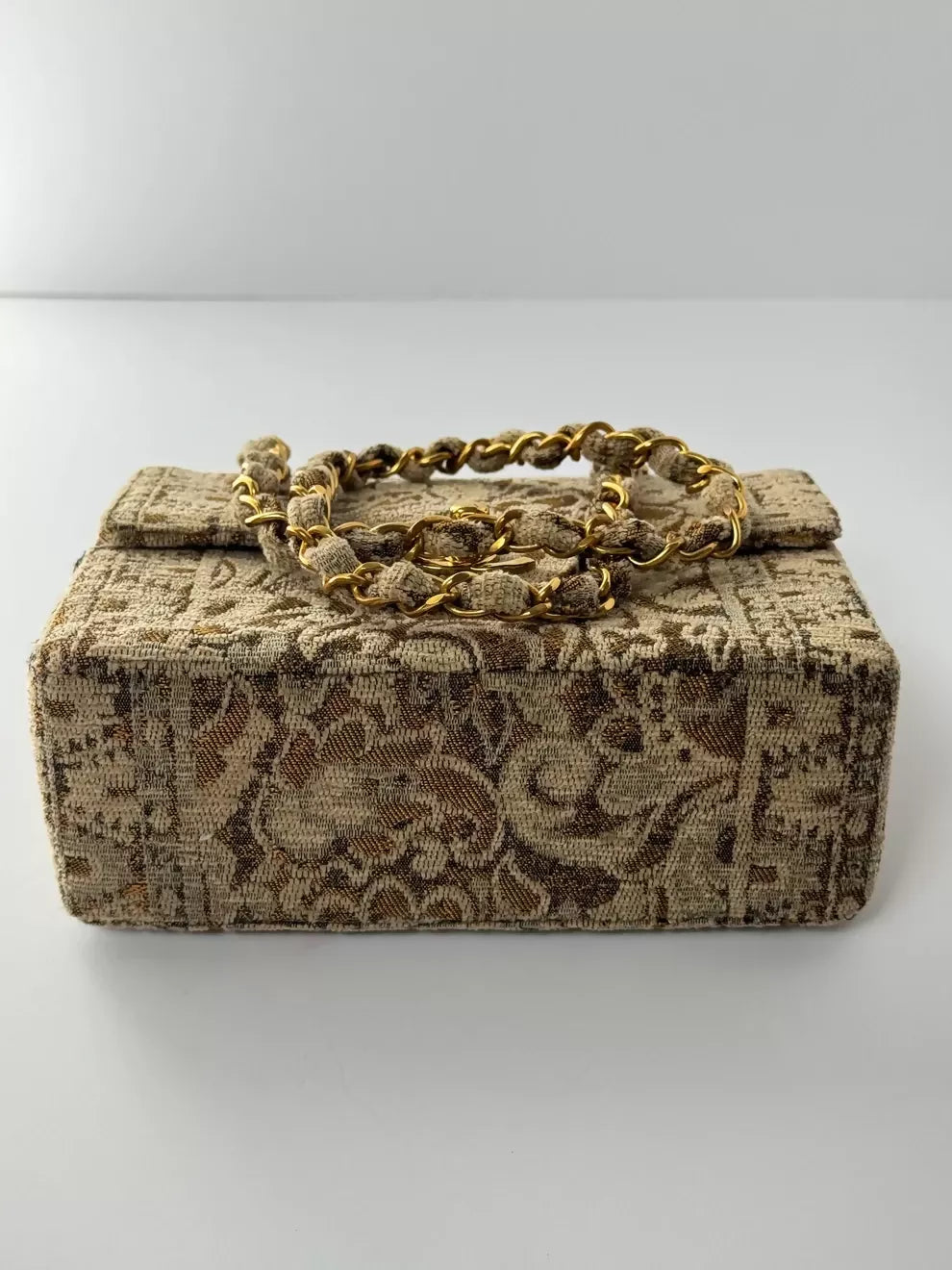 Chanel  1991 Bronze Metallic Brocade Mini Square Flap Bag