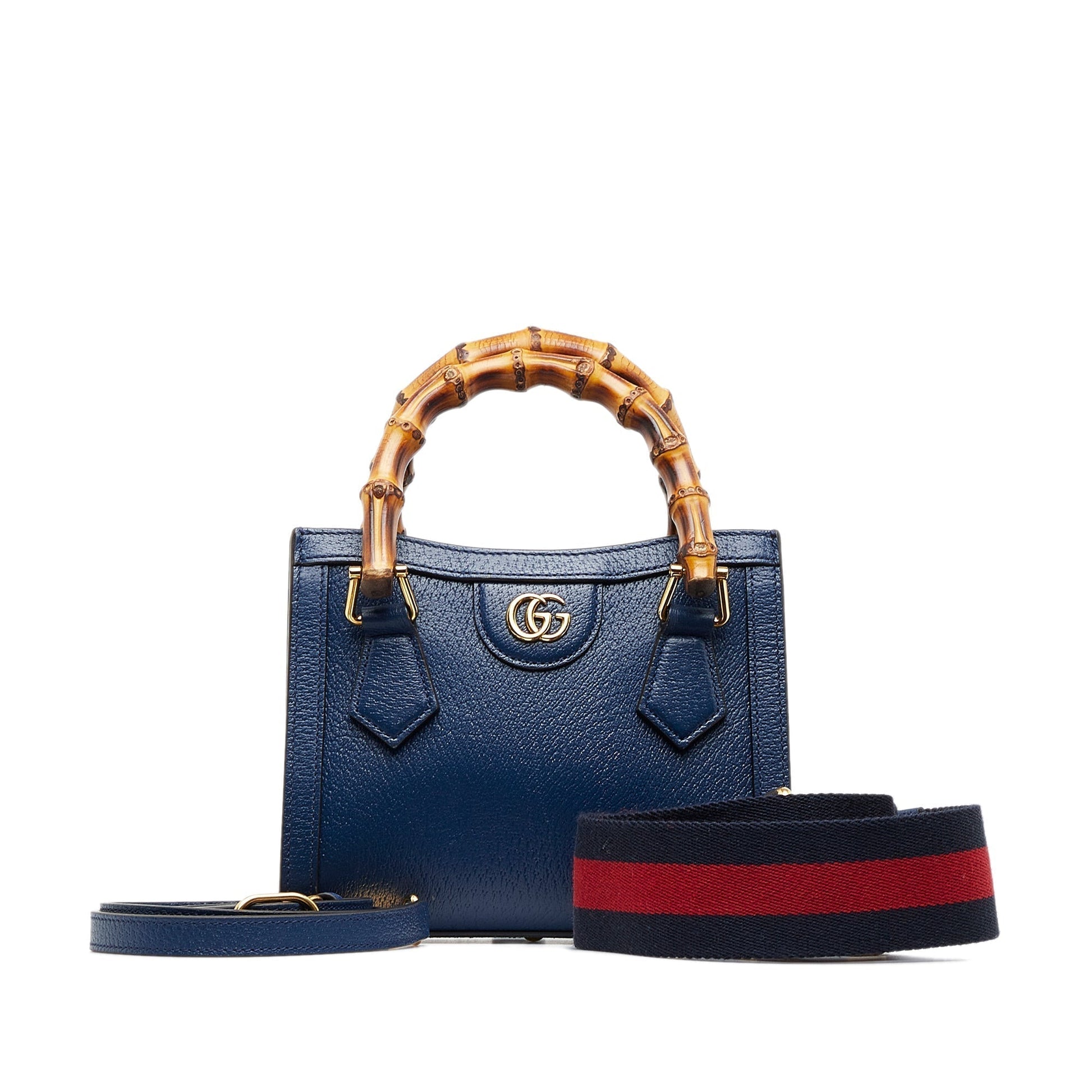 Gucci Bamboo Blue Leather Shoulder Bag