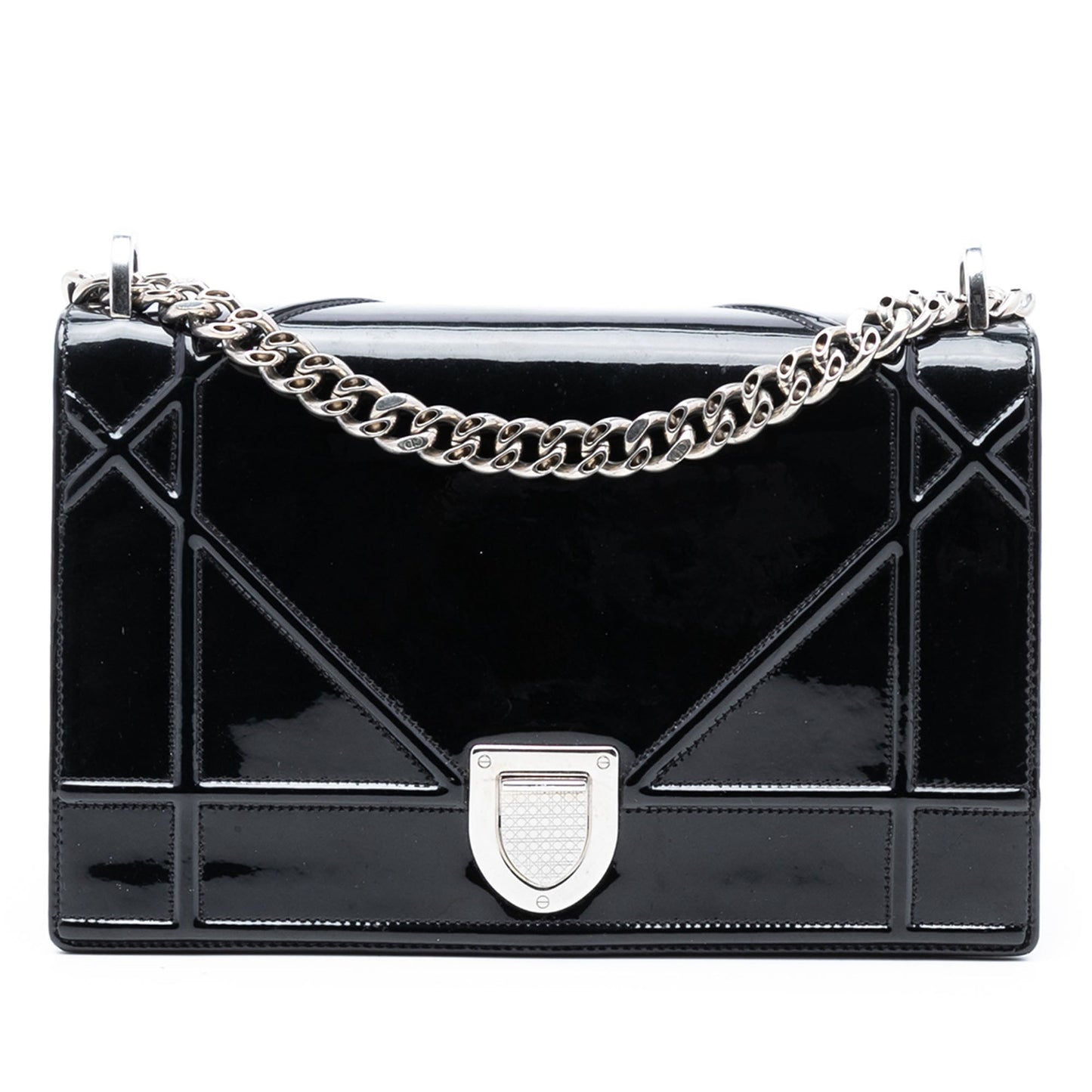 Black Dior Medium Patent Diorama Flap Crossbody Bag
