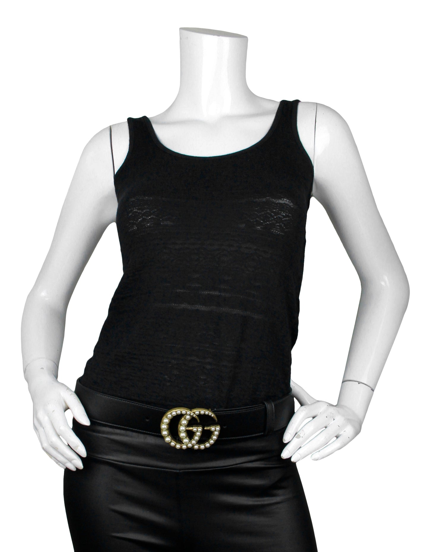 Gucci NWT Black Leather Belt w. Pearl Double G Logo Buckle sz 85/34"