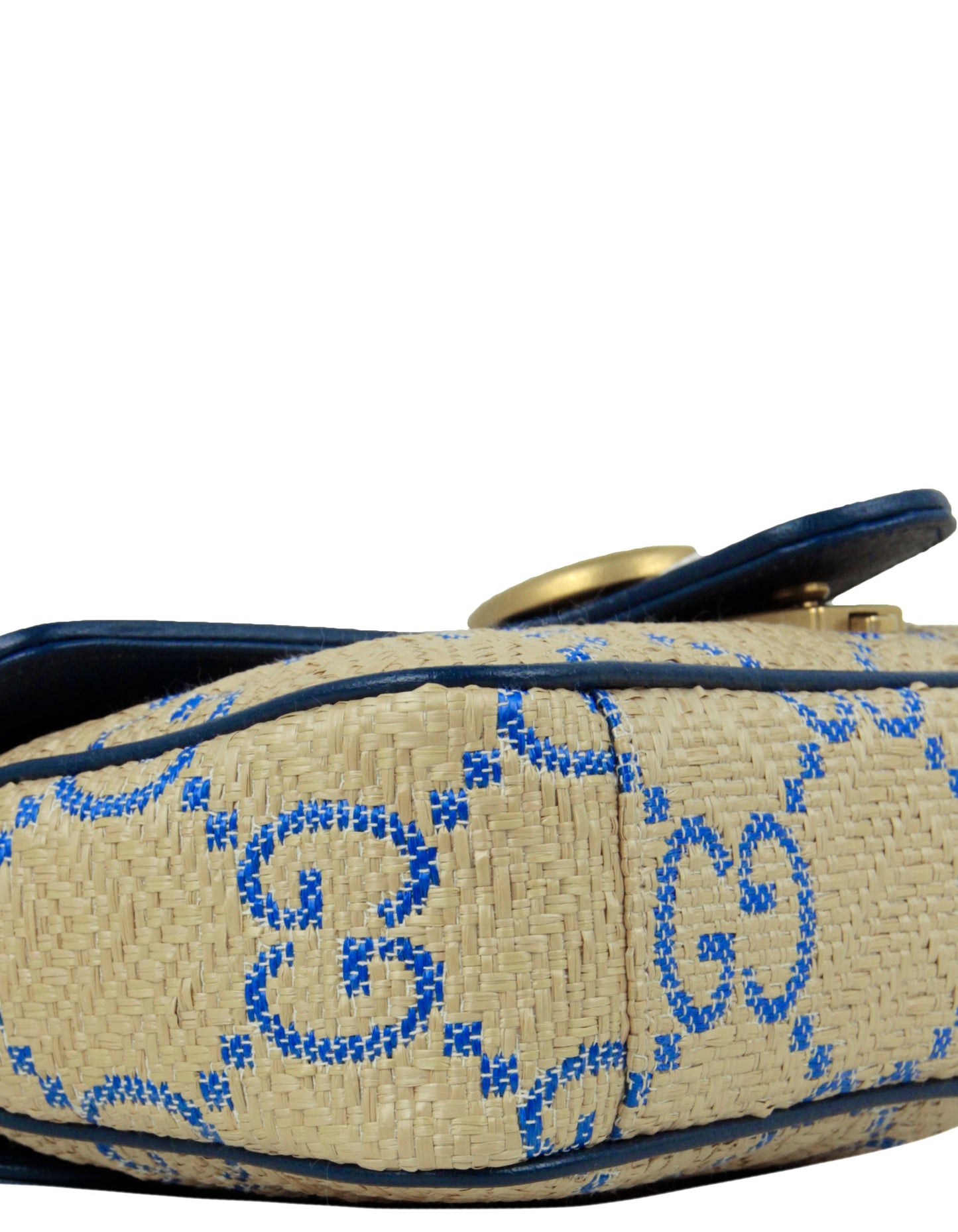 Gucci Blue/ Natural Small Gg Matelasse Marmont 2.0 Raffia Shoulder Bag