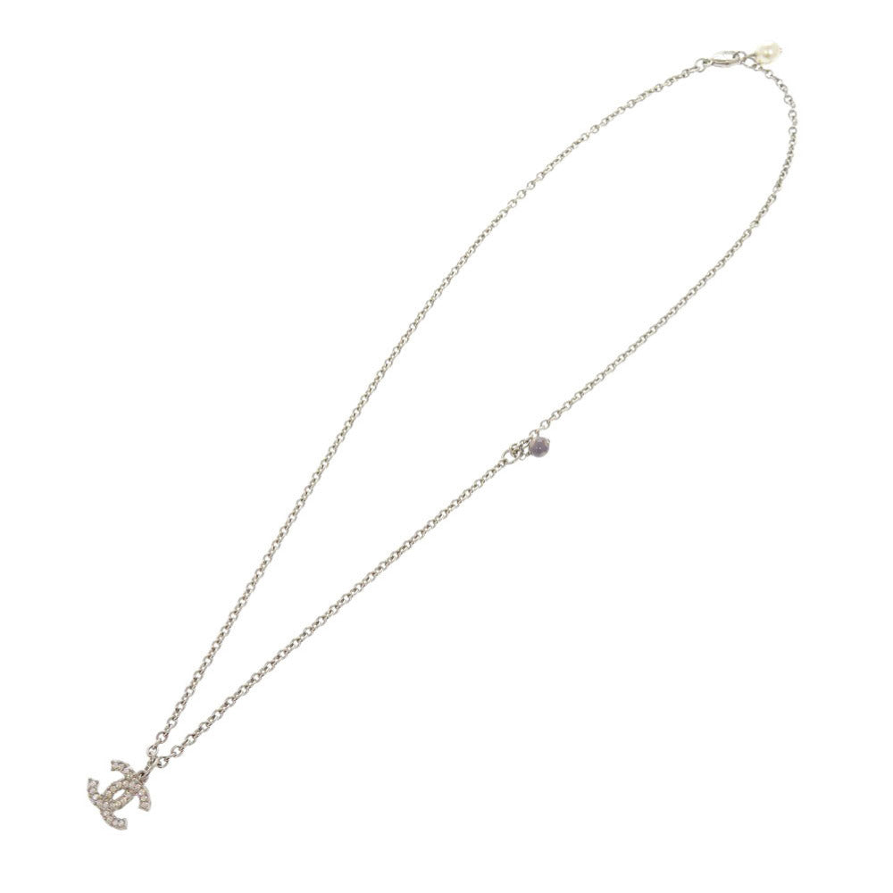 CHANEL Necklace Metal, Rhinestone Silver COCO Mark