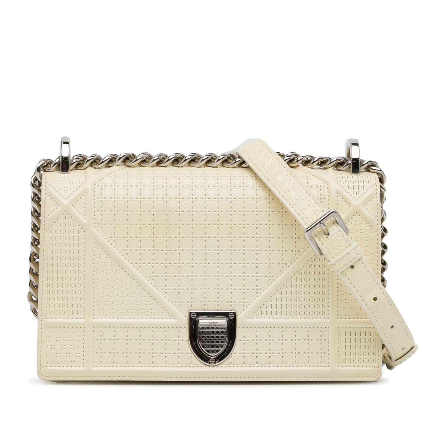 White Dior Medium Patent Diorama Crossbody Bag