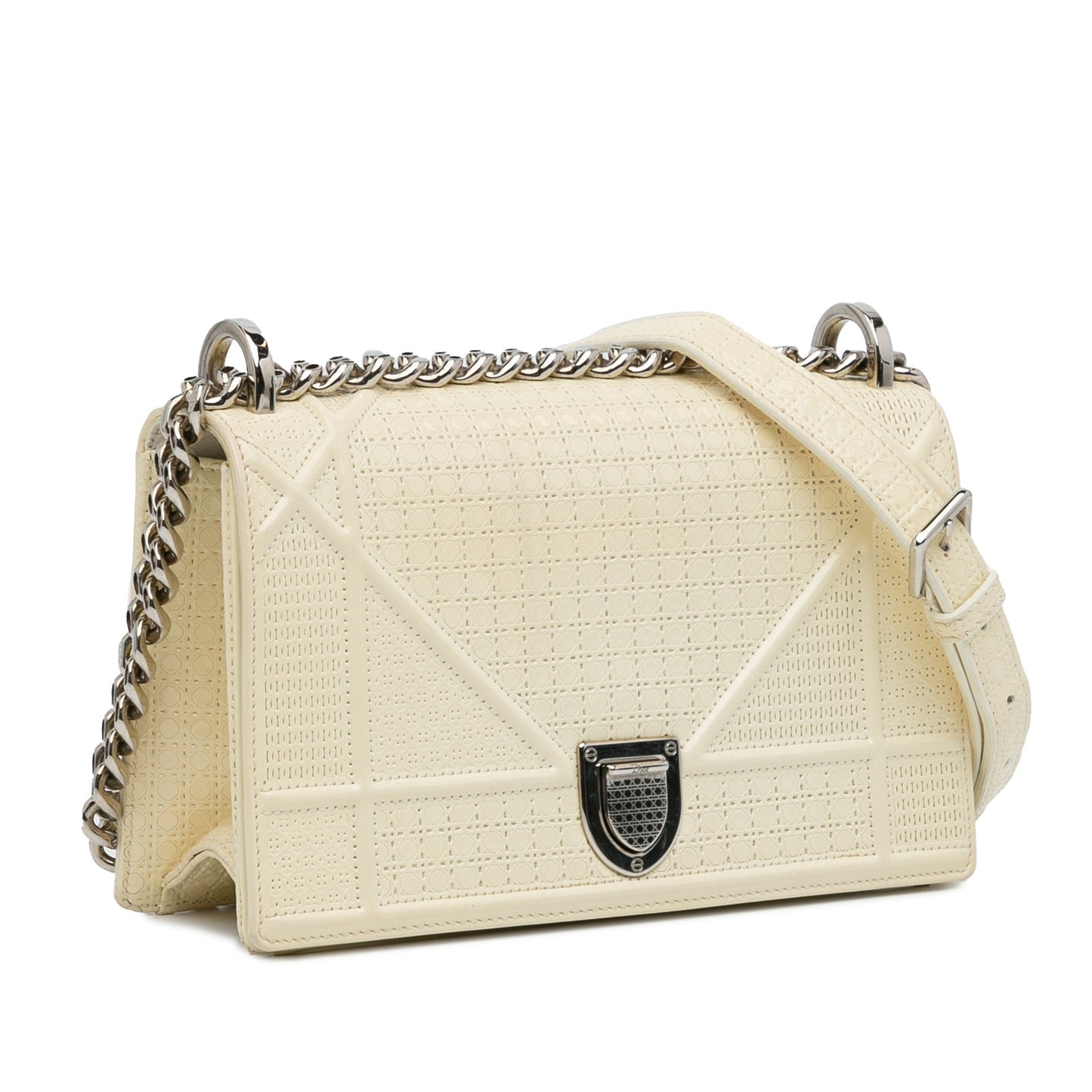 White Dior Medium Patent Diorama Crossbody Bag