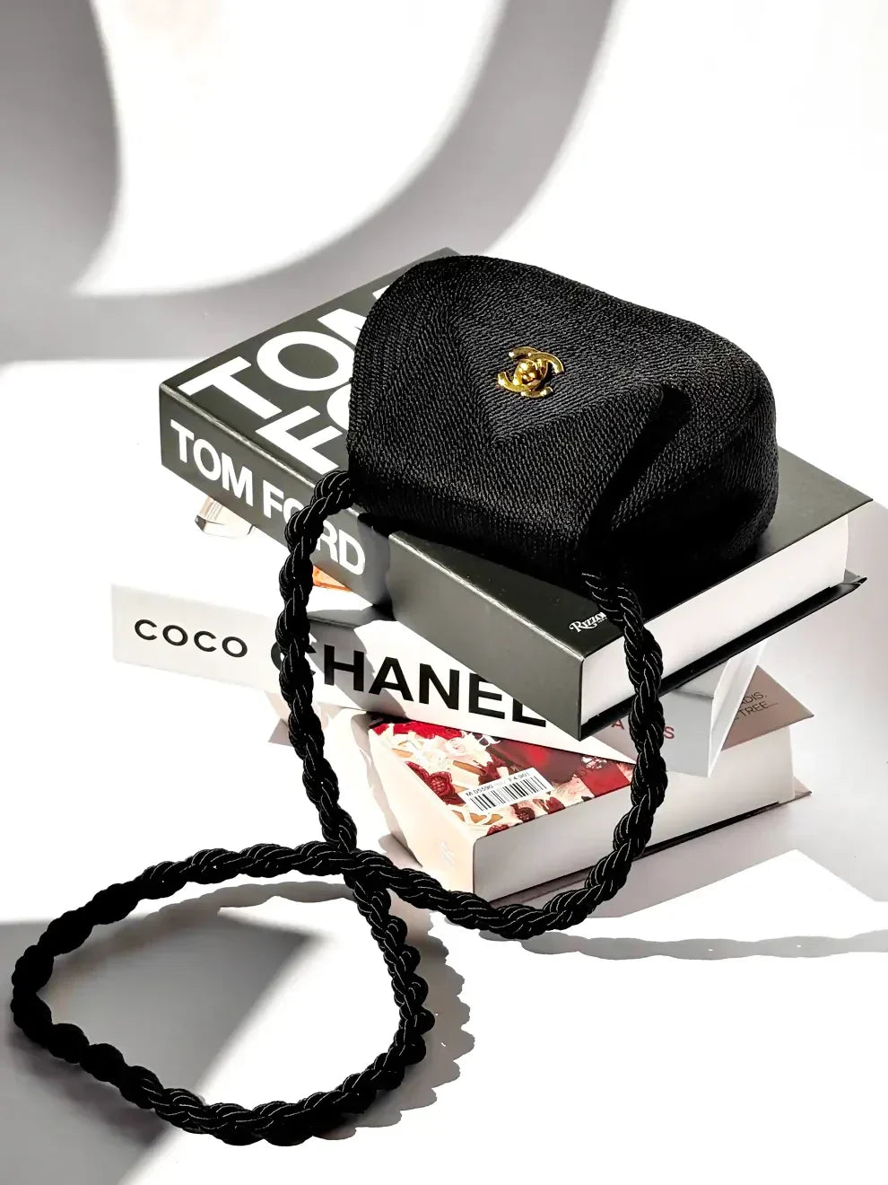 Chanel  1997 Limited Edition Black Cord CC Turn Clasp Bag