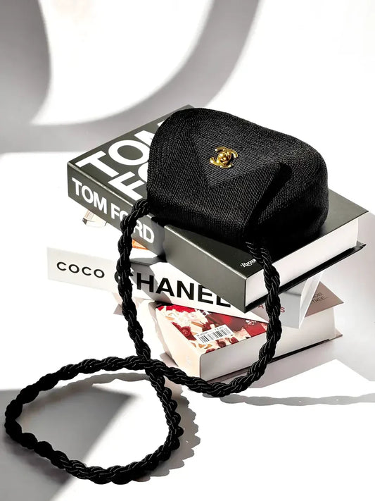 Chanel  1997 Limited Edition Black Cord CC Turn Clasp Bag
