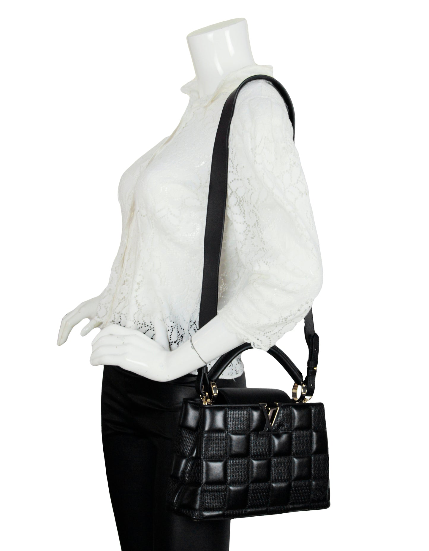 Louis Vuitton NEW Black Lambskin Leather Quilted Capucines BB Bag