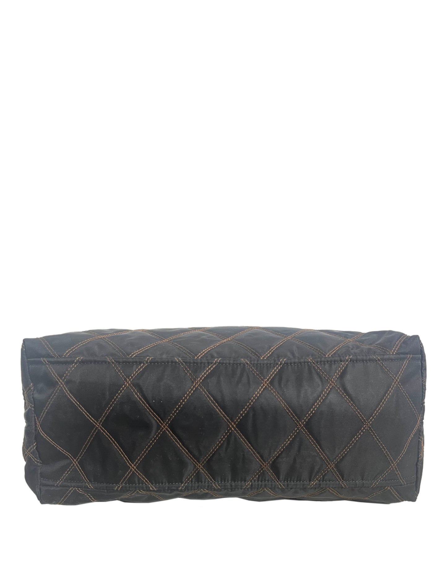 Prada Navy Nylon Quilted Tote Bag w/Contrast Stitching