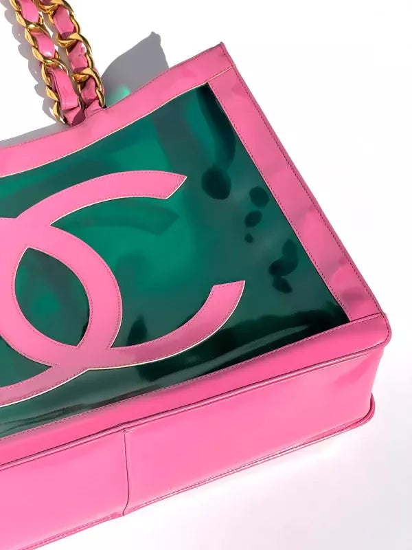Chanel 1995  Barbie Pink Patent PVC Chunky Chain Tote Bag