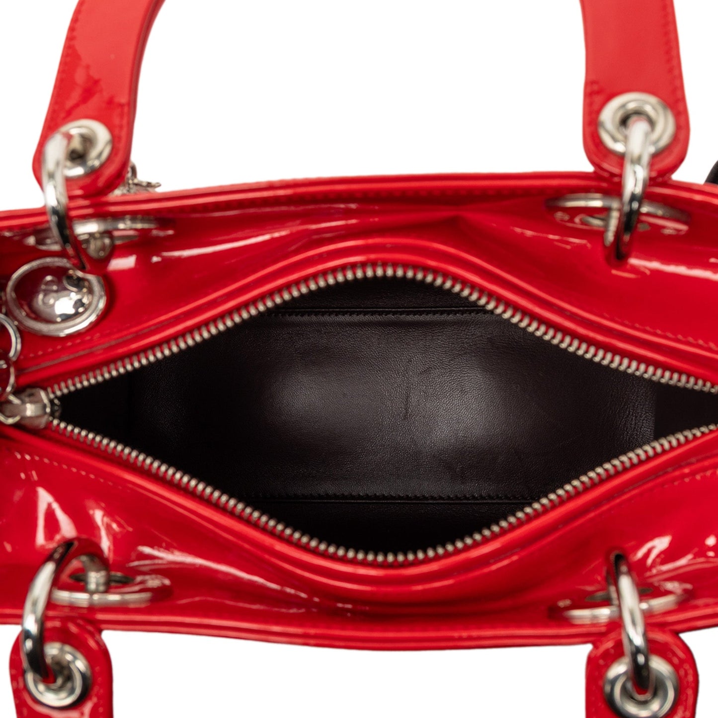 Red Dior Medium Patent Lady Dior Satchel