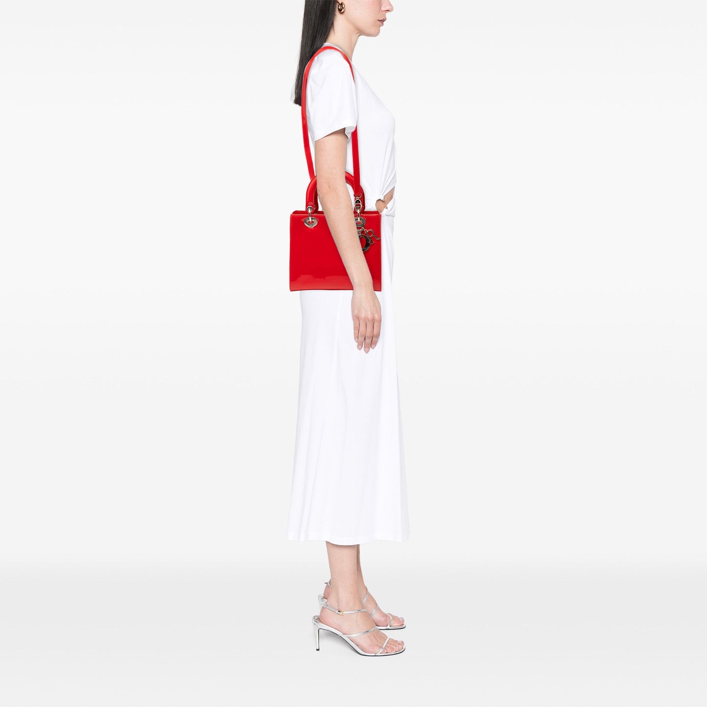 Red Dior Medium Patent Lady Dior Satchel