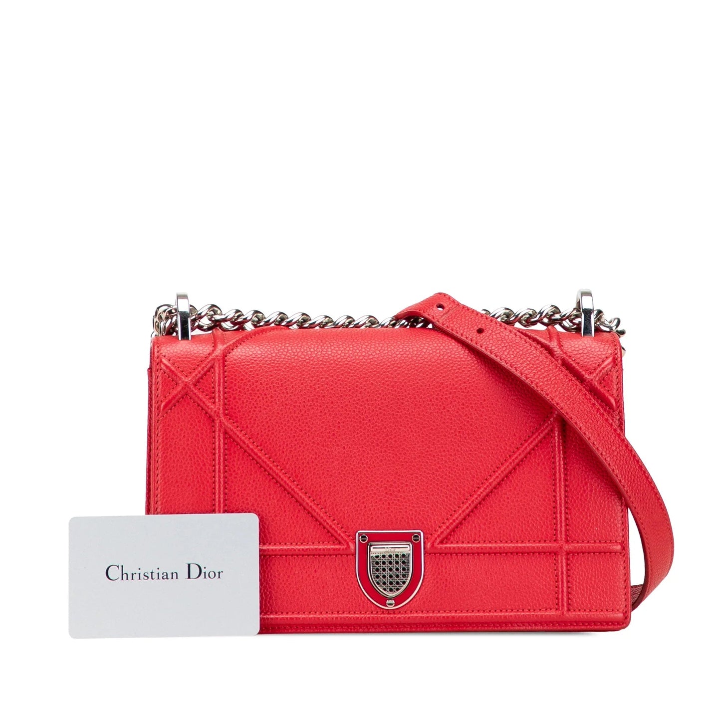 Red Dior Small Grained Calfskin Diorama Flap Crossbody Bag