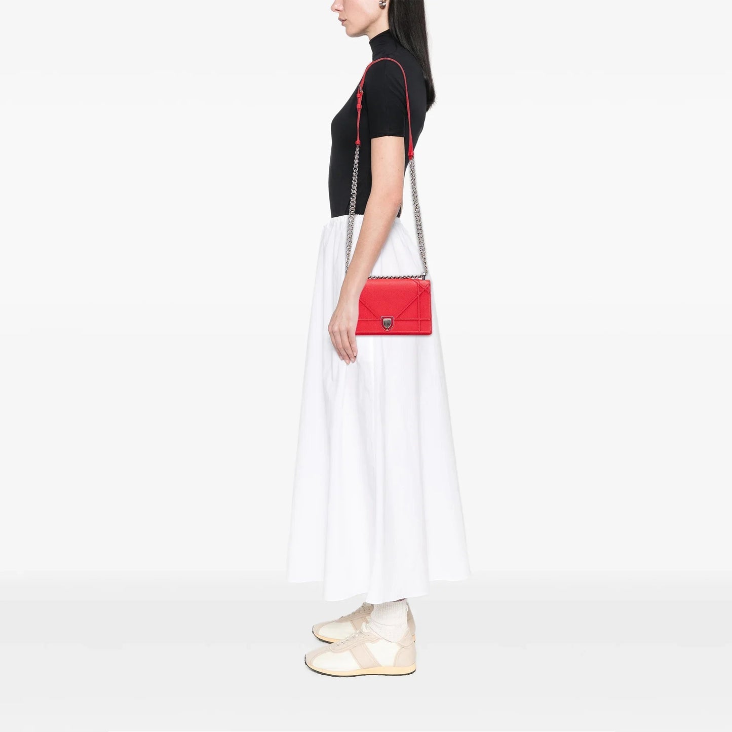 Red Dior Small Grained Calfskin Diorama Flap Crossbody Bag