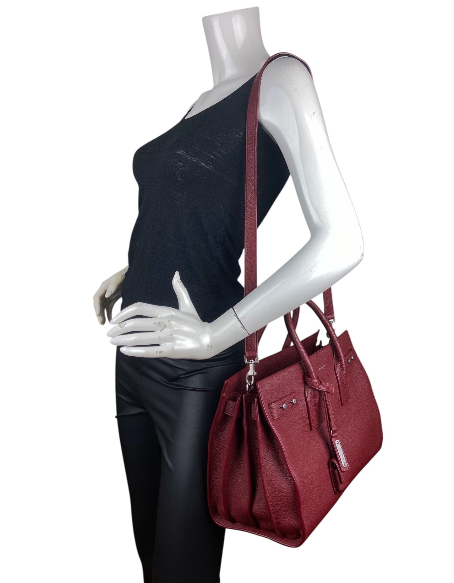 Saint Laurent Burgundy Small Supple Sac De Jour