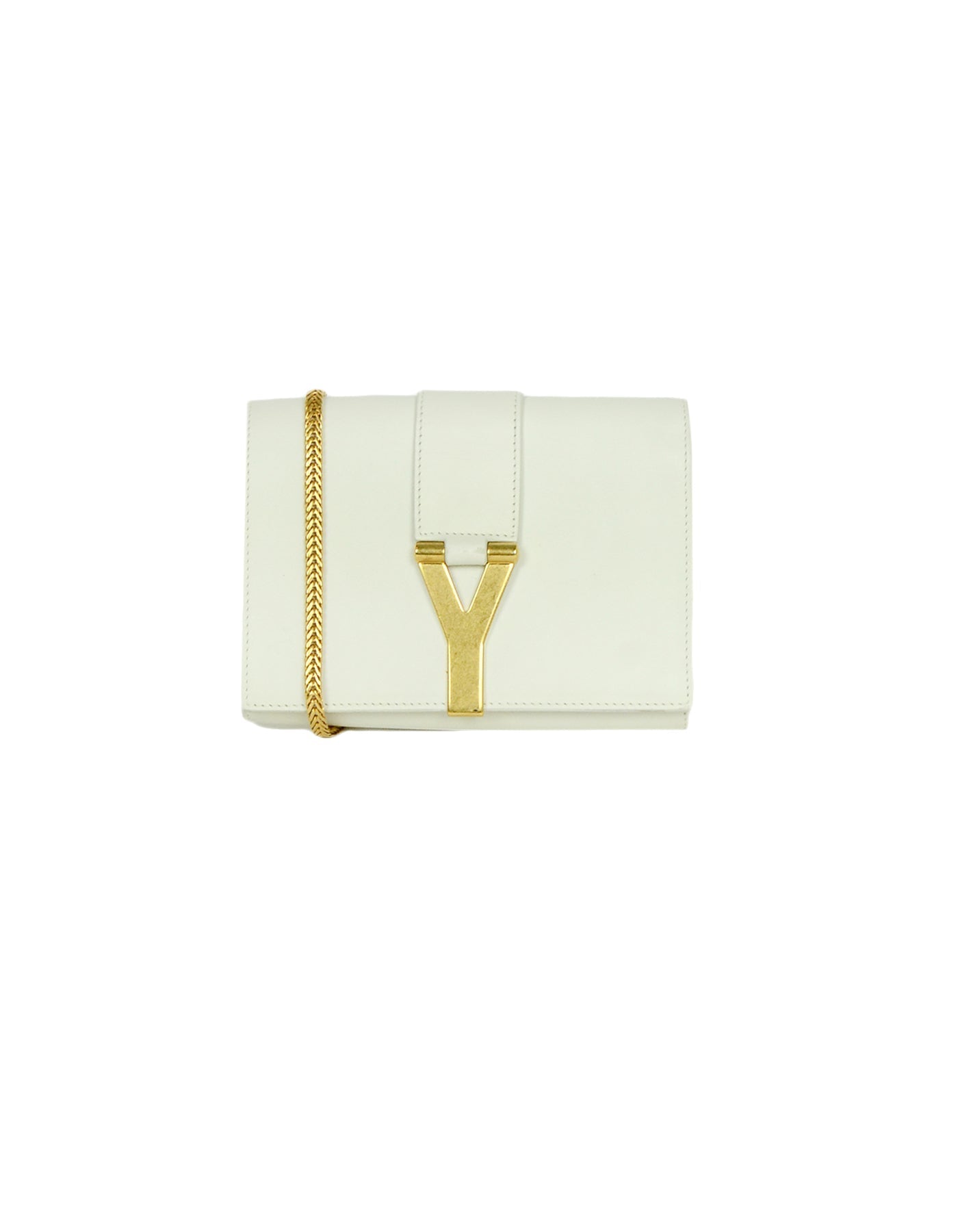 Saint Laurent White Leather Y-Ligne Mini Pochette Crossbody Bag