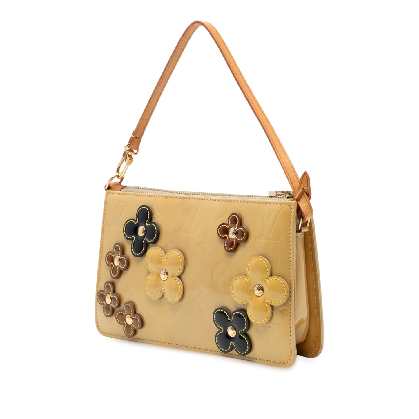 Yellow Louis Vuitton Monogram Vernis Fleurs Lexington Pochette Shoulder Bag