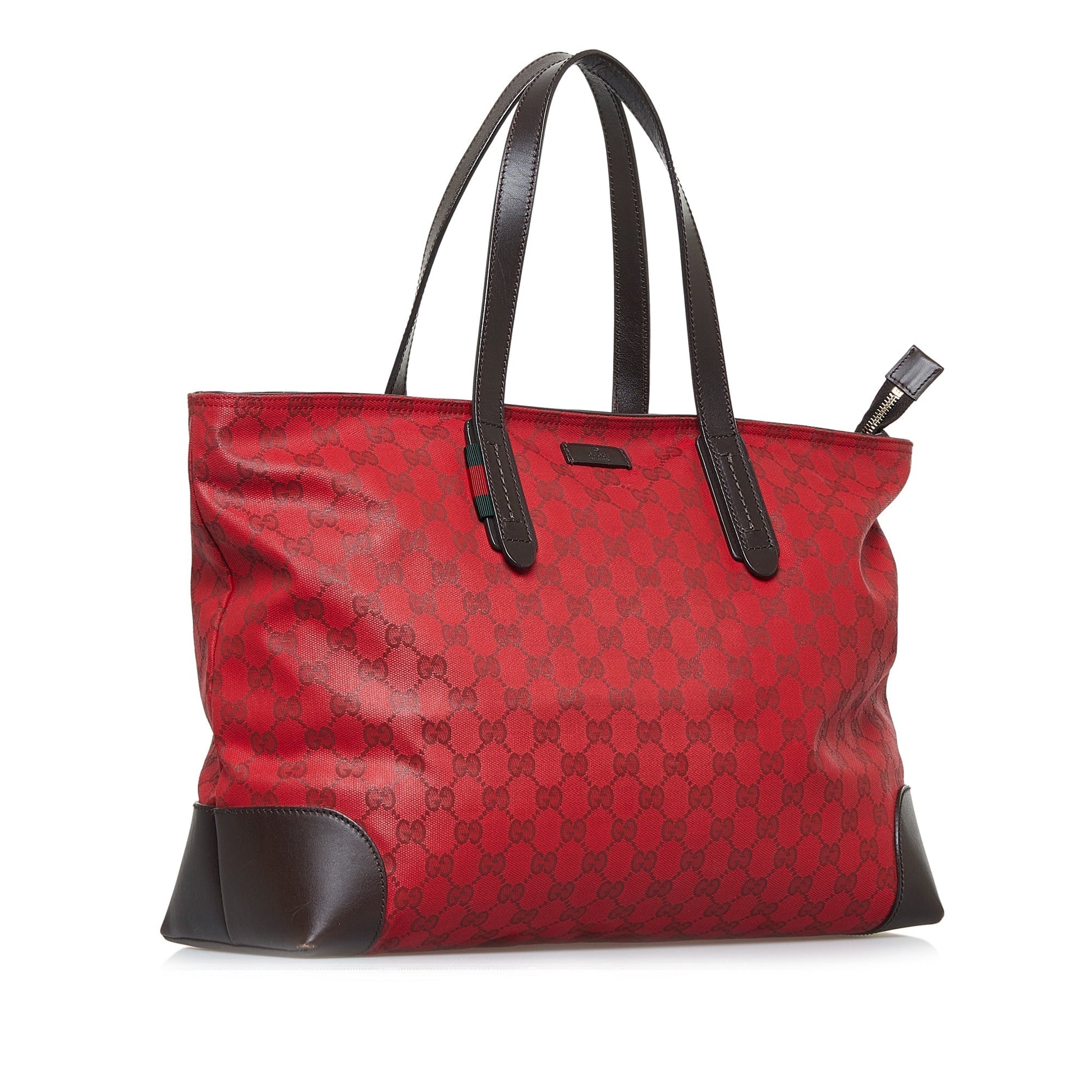 Gucci Red Leather Canvas Tote Style 4