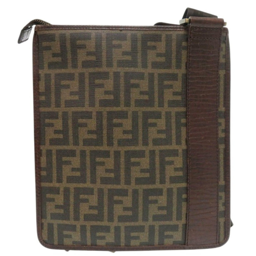 FENDI Shoulder Bag PVC, Leather Brown Zucca Pattern Vintage Sacoche Women