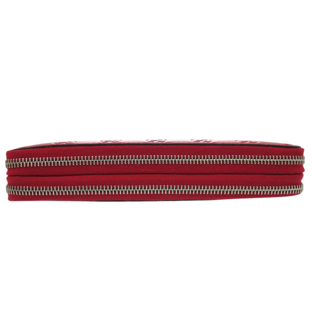 GUCCI Long Wallet Purse leather Red GG Pattern Double Zip Travel Wallet Guccisima Women
