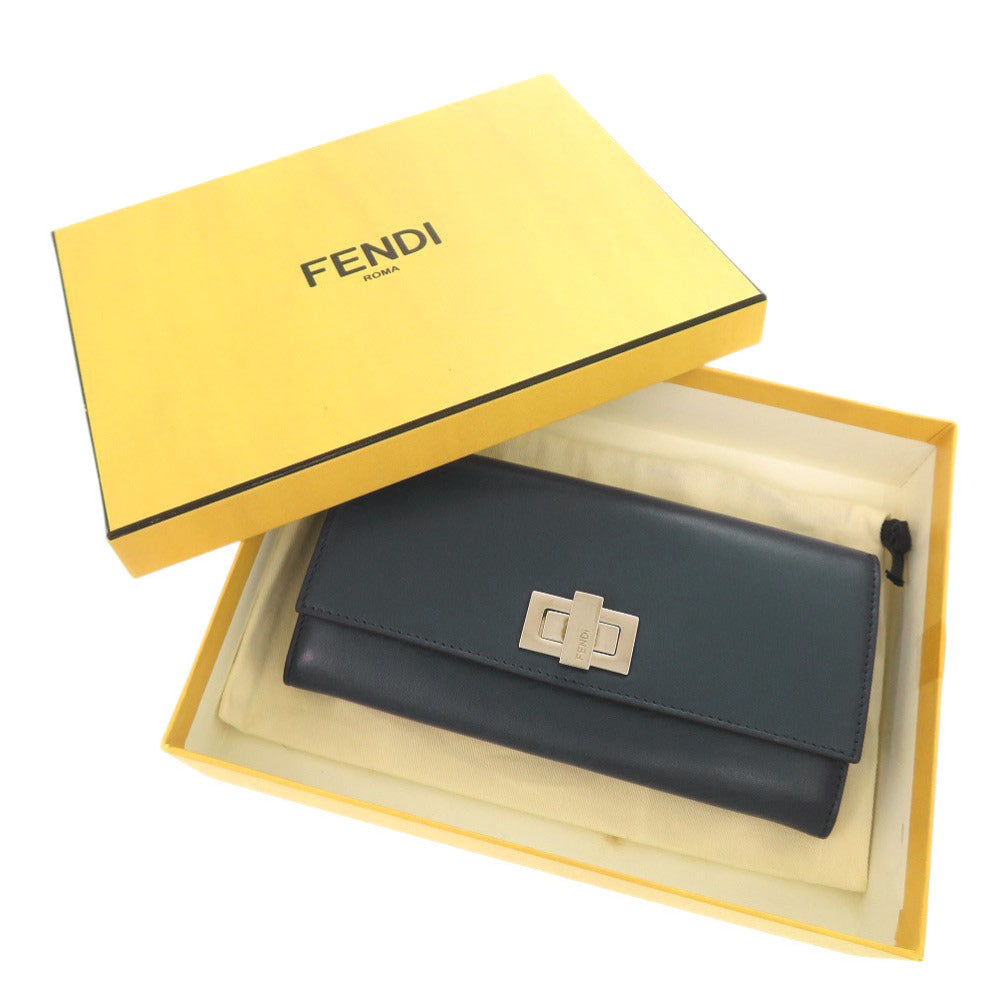 FENDI Long Wallet Purse 8M0377 leather Navy Peekaboo Women