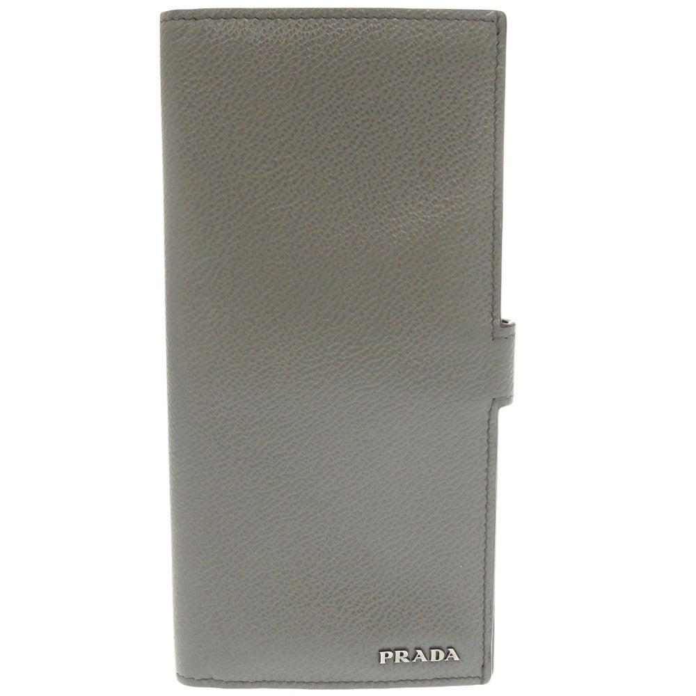 PRADA Long Wallet Purse leather gray Bifold Wallet mens