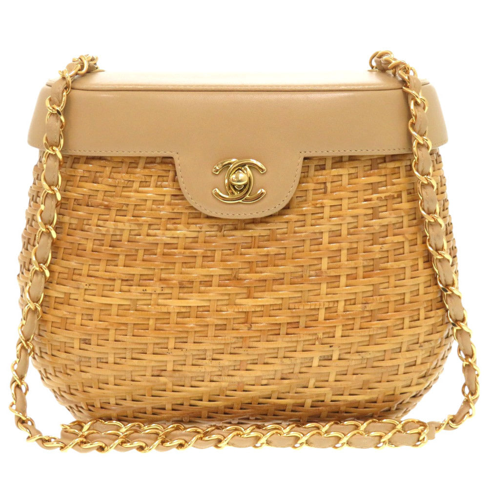 CHANEL Shoulder Bag straw beige Basket bag No. 5 COCO Mark turn lock Women