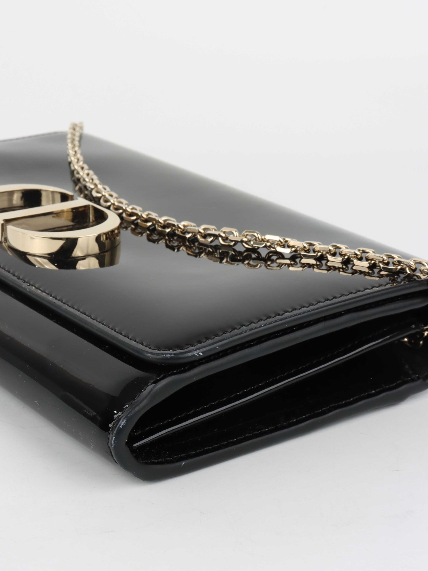 Dior Black Patent Leather 30 Montaigne Chain Clutch.