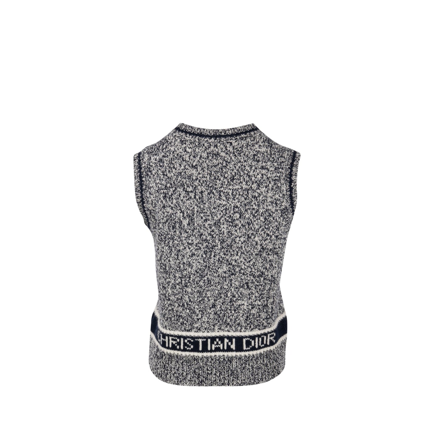 Dior Size 40 V-Neck Sweater Vest Wool/Cashmere Navy/White