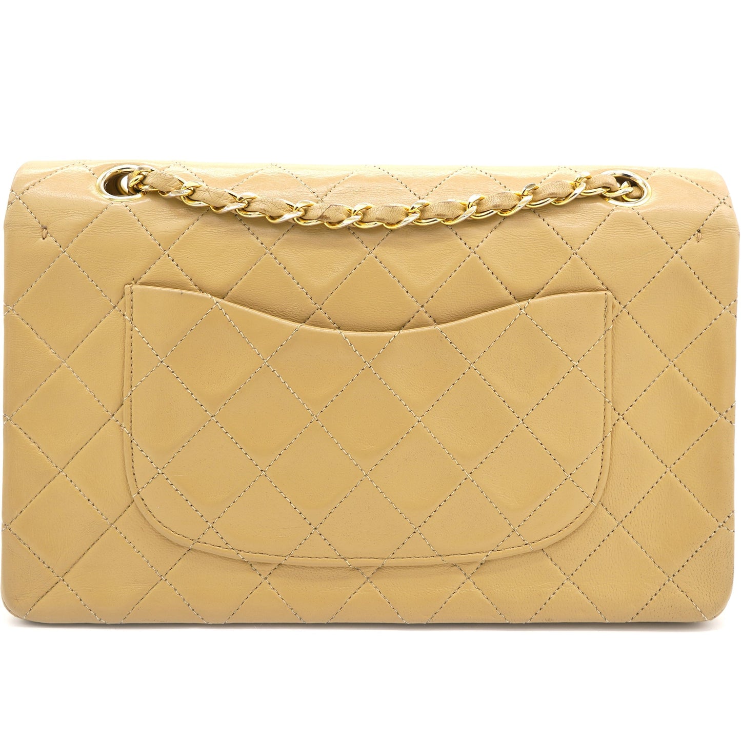 Chanel Beige Quilted Lambskin Leather Medium Classic   Double Flap Shoulder Bag