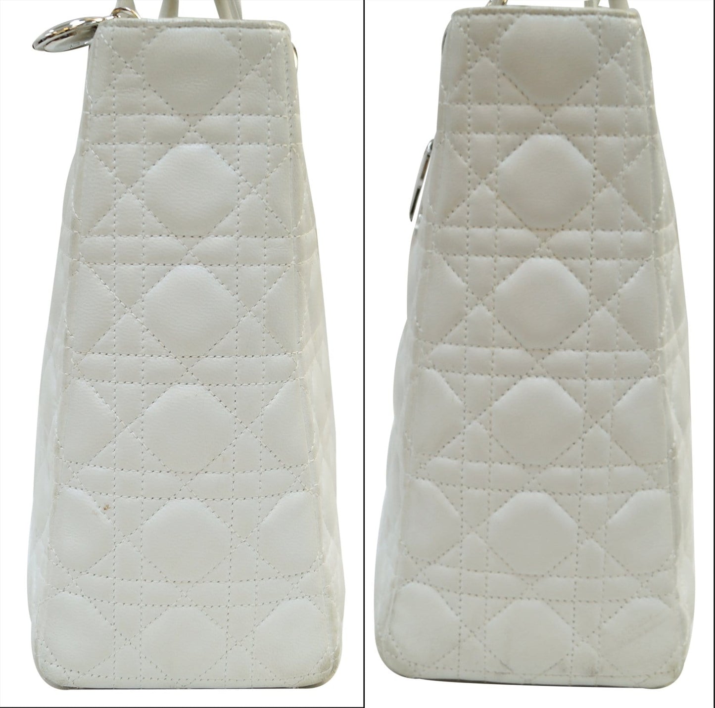 CHRISTIAN DIOR White Lambskin Leather Large Lady Dior Shoulder Bag - FINAL CALL