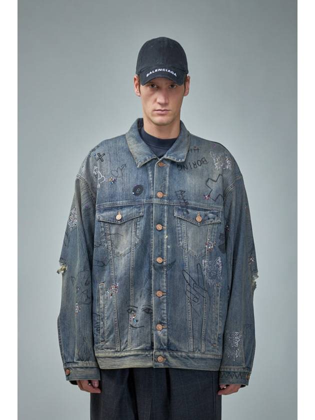 Luxury Balenciaga Trending 2026 Graffiti Denim Jacket Blue