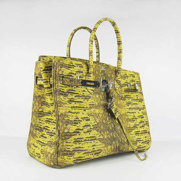 Hermes Birkin 35cm Lizard Pattern Handbag 6089 Yellow/ Silver