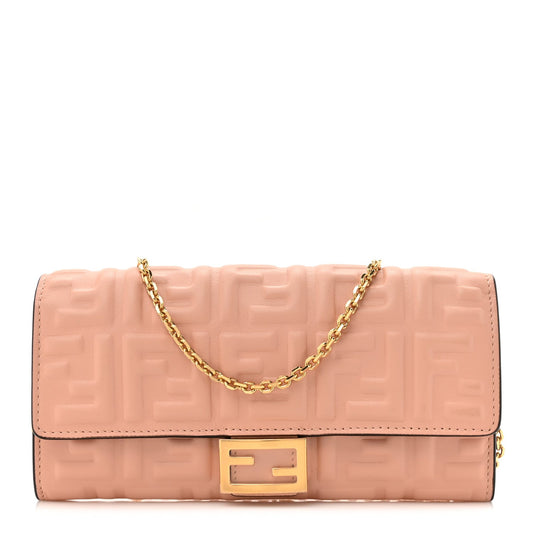 Fendi Nappa Matisse FF Embossed Continental Wallet On Chain Baby Pink
