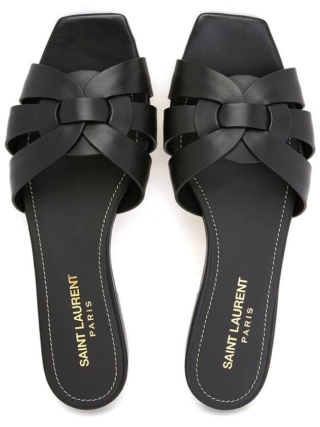 Luxury Saint Laurent Trending 2025 Tribute Smooth Leather Flat Mules Black