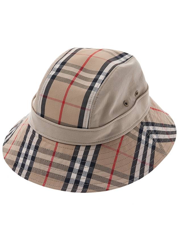 Luxury Burberry Check Pattern Bucket Hat Beige