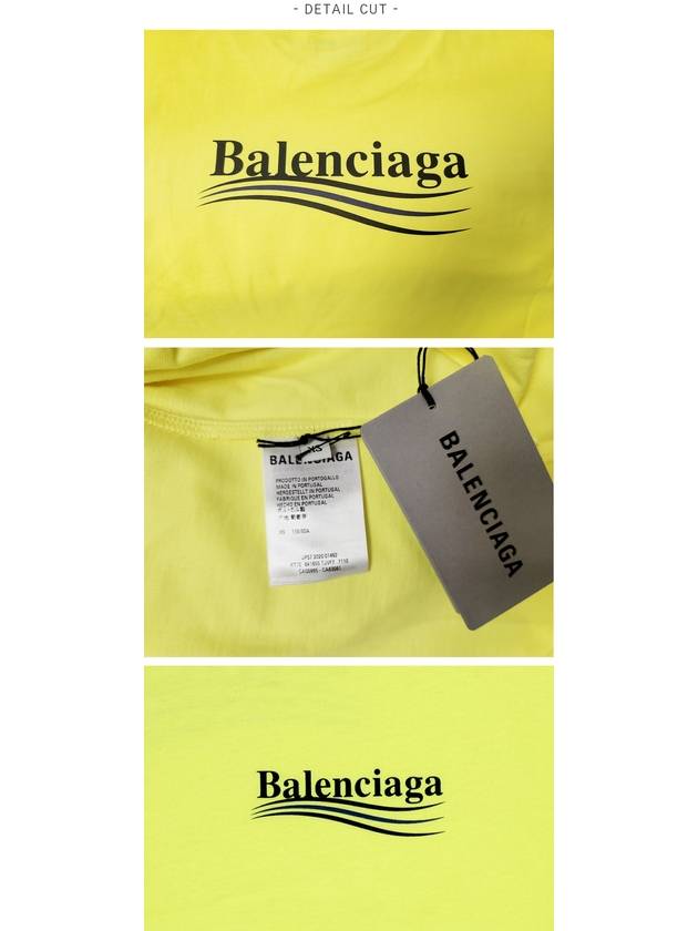 Luxury Balenciaga Trending 2026 Political Campaign Wave Front Large Short Sleeve T-Shirt Neon Yellow