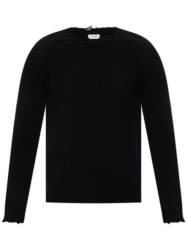 Luxury Saint Laurent Trending 2025 Destroyed Cotton Knit Top Black