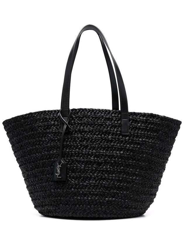 Luxury Saint Laurent Trending 2025 Raffia Pannier Tote Bag Black