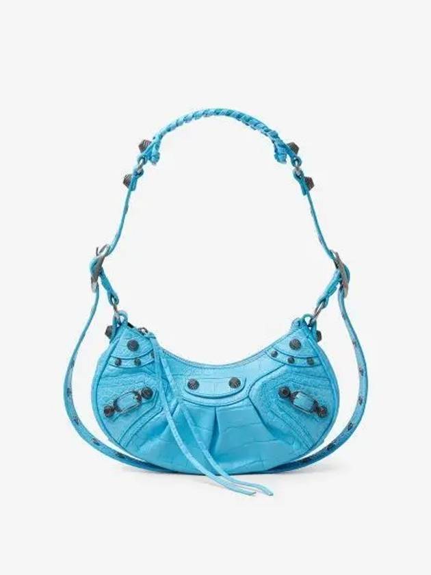 Luxury Balenciaga Trending 2026 Le Cagole XS  Crocodile Embossed Shoulder Bag Blue Sky