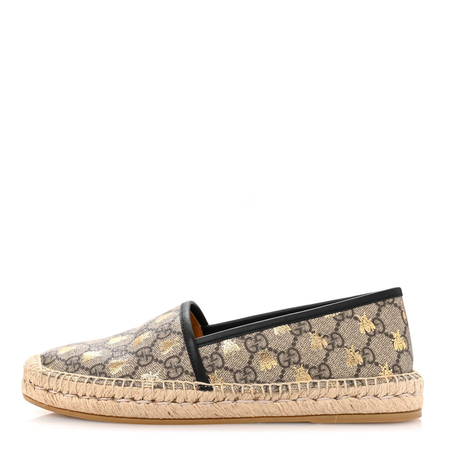 Gucci GG Supreme Monogram Bees Espadrille Flats 38.5 Beige Ebony Oro Black