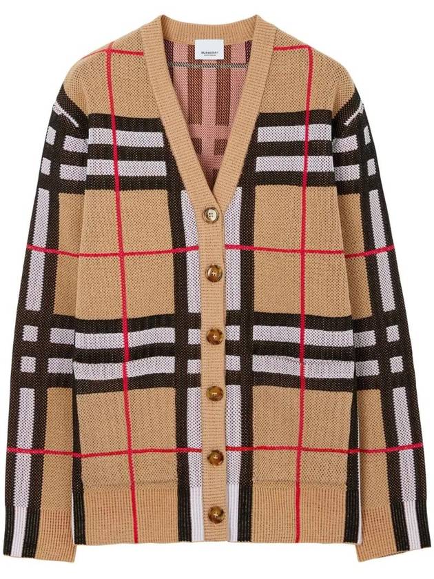 Luxury Burberry V-Neck Checked Technical Cotton Cardigan Archive Beige