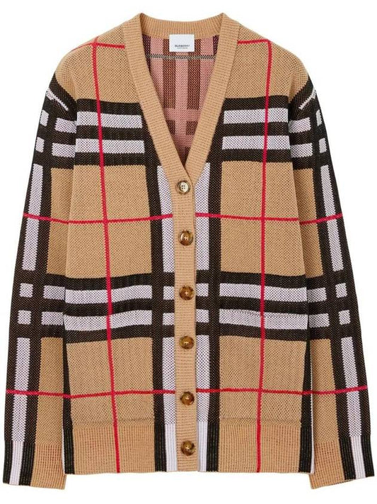 Luxury Burberry V-Neck Checked Technical Cotton Cardigan Archive Beige