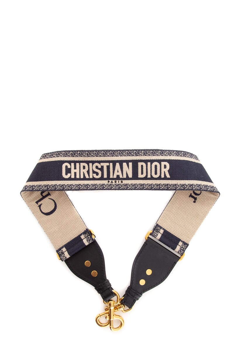 Dior Navy Woven Wide Logo Strap with Gold Hardware