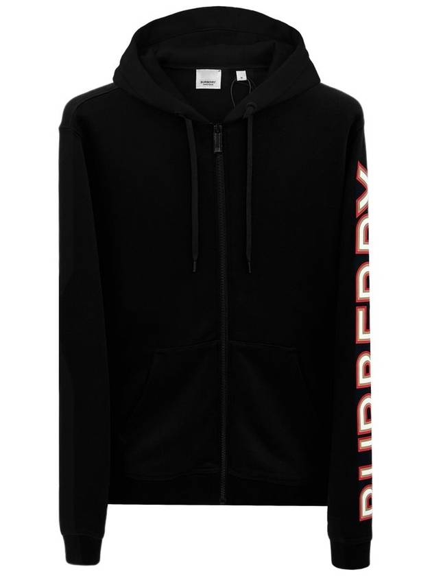 Luxury Burberry Logo Print Overfit Zip-Up Hoodie Black